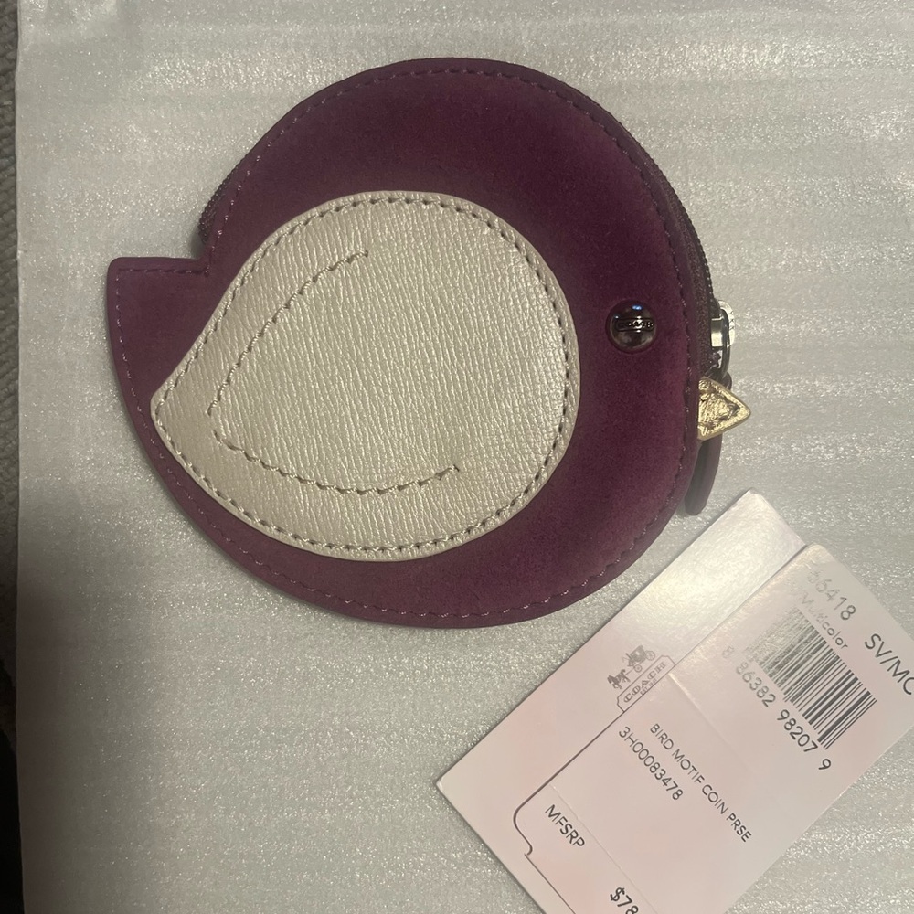 Coach Purple Coin Purse Bird shaped nwt
